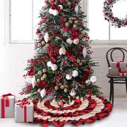 豪贝圣诞节装饰用品蛋糕，树裙格子麻布圣诞树树垫百褶树裙