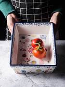 创意长方形陶瓷烤盘双耳芝士焗饭盘烘焙烤箱烤碗家用大号汤盘深盘