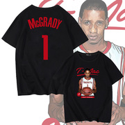 麦迪t恤100%纯棉短袖男女McGrady火箭1号篮球衣宽松青少年上衣服