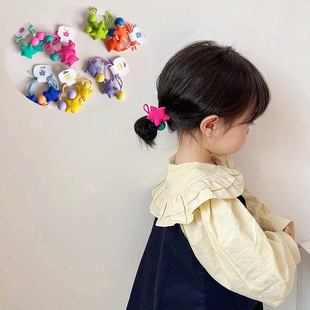 韩版春季荧光五星拼色彩球儿童少女系皮筋对装发圈发绳头饰