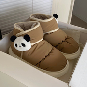 可爱熊猫魔术贴棉鞋男女防水保暖加绒加厚冬季情侣外穿拼色雪地靴