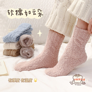 珊瑚绒袜子女秋冬保暖加绒加厚毛巾地板袜月子袜睡眠中长筒袜棉袜