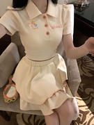 学生芭蕾风套装女设计感蝴蝶结短袖T恤上衣夏季蓬蓬裙短裙两件套