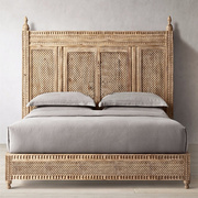 美式橡木原木床大气全实木床高背，橡木床国王床双人床主卧床卧室床