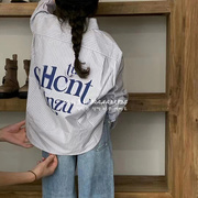 波拉韩国童装女童条纹衬衫，2024春装儿童宽松衬衣男童字母外套