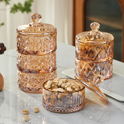 高颜值玻璃糖果罐家用客厅水晶玻璃多层坚果干果盒高档带盖零食盘