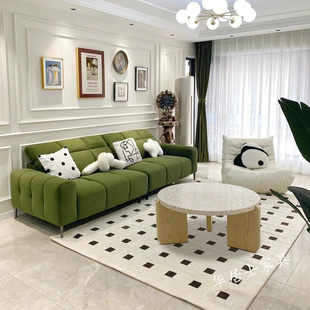 法式复古风客厅小方块布艺沙发，小红书直排丝绒钢，琴键轻奢绿色沙发