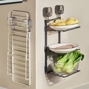吸盘备菜置物架厨房壁挂，多功能配菜盘可折叠多层果蔬备菜神器挂架