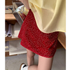 红色a字波点半身裙女高腰小个子2024夏季显瘦包臀短裙子气质