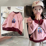 波拉bora韩国童装2023秋款女童，亲子粉色兔子卫衣长袖宽松上衣