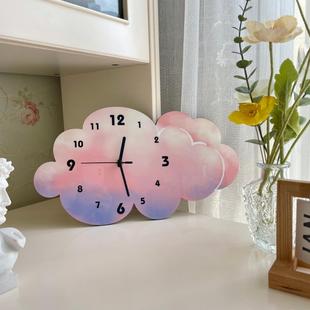 彩色云朵卡通创意文艺静音挂墙装饰钟表客厅店铺工作室壁钟挂钟表