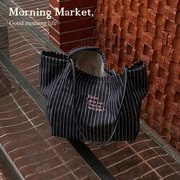 morningmarket原创设计startfresh单肩大容量刺绣帆布包条纹