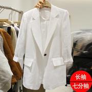 日本棉麻白色小西装外套女春薄款休闲气质亚麻一粒扣外套西服上衣