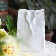 陶瓷花瓶褶皱纸袋白色花瓶，现代简约轻奢素烧白色，花器家居摆件跨境