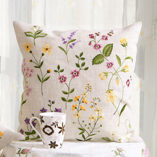 田园中(田园中)国风现代刺绣，花草方形欧式沙发客厅床头，靠垫靠腰布艺抱枕套