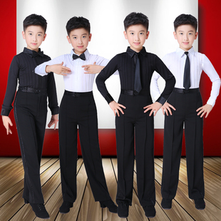 男孩拉丁舞服装儿童规定标准考级，服男童练功服少儿白色舞蹈演出服