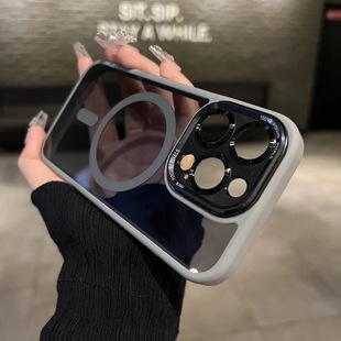 钛灰色磁吸金属镜头适用苹果15promax手机，壳14pro透明黑magsafe硅胶iphone15plus小众高级感13pm保护套男
