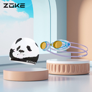 洲克泳镜高清防水防雾成人竞速熊猫儿童游泳训练硅胶泳帽泳镜套装