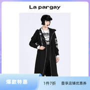 Lapargay纳帕佳2023针织外套中长款宽松显瘦不规则连帽风衣女