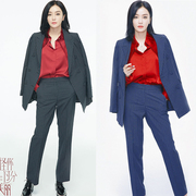 秦岚明星同款条纹西装外套女韩版时尚OL职业套装气质工作服两件套