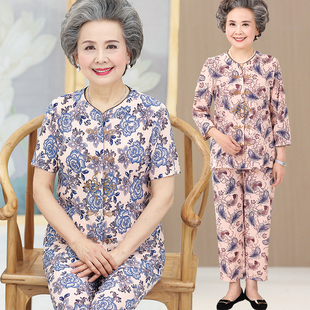 冰丝奶奶夏装套装中老年人妈妈短袖，t恤60岁70老人太太夏天衣服女