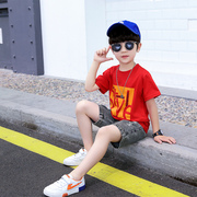 8岁男童夏装短袖套装夏季运动6男孩牛仔短裤两件套韩版潮