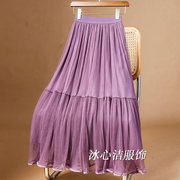 紫色大摆纱裙蛋糕裙，半身裙女春秋，2024小个子网纱裙子长裙半裙