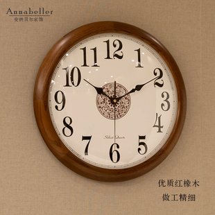新中式实木钟表挂钟客厅挂表壁时钟静音墙表挂墙中式钟简约石英钟