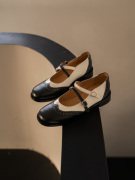 老果家2024小众设计布洛克黑白拼色玛丽珍鞋女复古交叉带单鞋