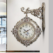 欧式静音客厅挂钟家用双面钟表静音个性挂表时尚复古时钟美式装饰