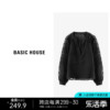Basic House/百家好黑色长袖衬衫小众设计感v领衬衣B0623B57072