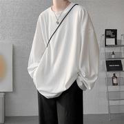 白色高级感长袖t恤男小众，设计感oversize打底衫ins韩版bf风情侣装