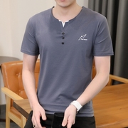 短袖V领t恤男夏季韩版修身潮流半袖体恤潮牌棉质打底衫男装上衣服