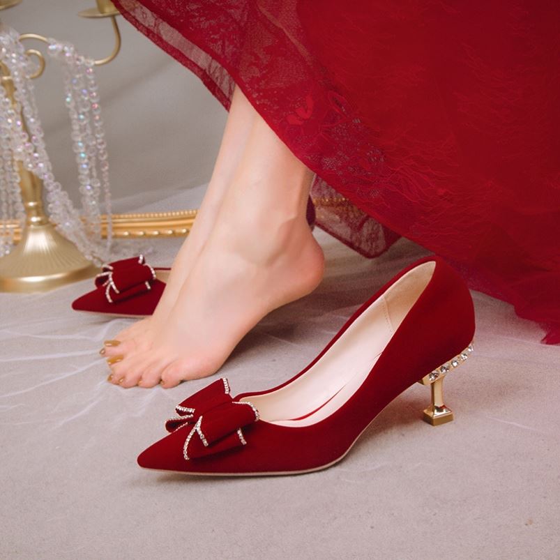 婚鞋女高级感鞋子结婚礼敬酒服鞋中式秀禾服红色高跟鞋新娘不累脚