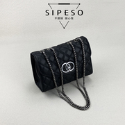 SIPESO今年2023真皮女包菱格纹链条包单肩斜挎包包欧美时尚潮