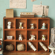 zakka做旧木质桌面收纳柜 创意阶梯12格展示柜家居首饰杂物储物盒