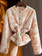 高级感超好看今年流行的奶fufu森系粉色提花棉服棉袄厚外套女冬季