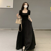 大码法式赫本风连衣裙微胖妹妹，遮肚显瘦长款仙女裙，黑色高腰a字裙