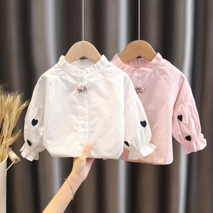 女童衬衫2023儿童韩版娃娃，衫衬衣洋气，秋装女宝宝时髦长袖上衣