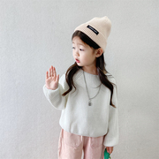 女童白色长袖毛衣2023秋季韩版洋气女孩软糯针织套头毛线卫衣