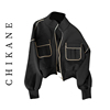 CHIKANE 设计感休闲撞色小众高领长袖棒球服加厚保暖黑色外套上衣