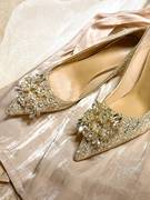 新娘主婚鞋婚礼法式香槟色，高跟鞋子不累脚主婚纱，结婚订婚女高级感