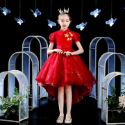 儿童晚礼服燕尾红色主持人红歌洋气高端公主花童走秀钢琴女童演出
