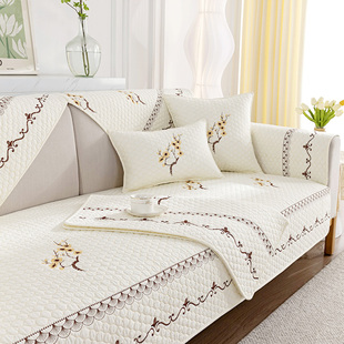 四季纯棉刺绣，防滑沙发垫全棉，简约现代坐垫子
