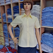 黄色方领短袖女士衬衫修身工衣蓝色寸衣工装工厂车间上班厂服