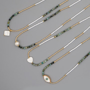 简约波西米亚天然珍珠贝壳项链女 ins小众设计小米珠串珠锁骨链女