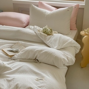夏季奶白华夫格泡泡纱，床单被套三件套酒店床上用品床笠四件套