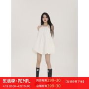 PEMPL连衣裙女春夏白色系脖吊带高级感无袖A字性感圆领蓬蓬裙