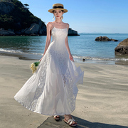 法式巴厘岛吊带沙滩裙女三亚海边度假风超仙白色露背高级感连衣裙