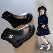 女童马丁靴儿童短靴2023秋冬中大童女孩短靴纯色毛线口中筒靴